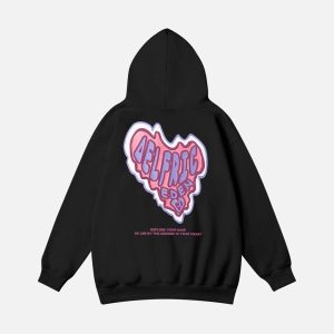Aelfric Eden Pink Heart Graphic Pullover Hoodie