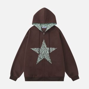 Aelfric Eden Leopard Star Graphic Zip Up Hoodie