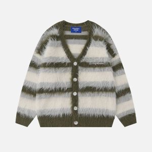 Aelfric Eden Color Block Striped Fuzzy Cardigan