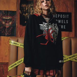 Aelfric Eden Horn Design Flocking Spider Zip Up Hoodie