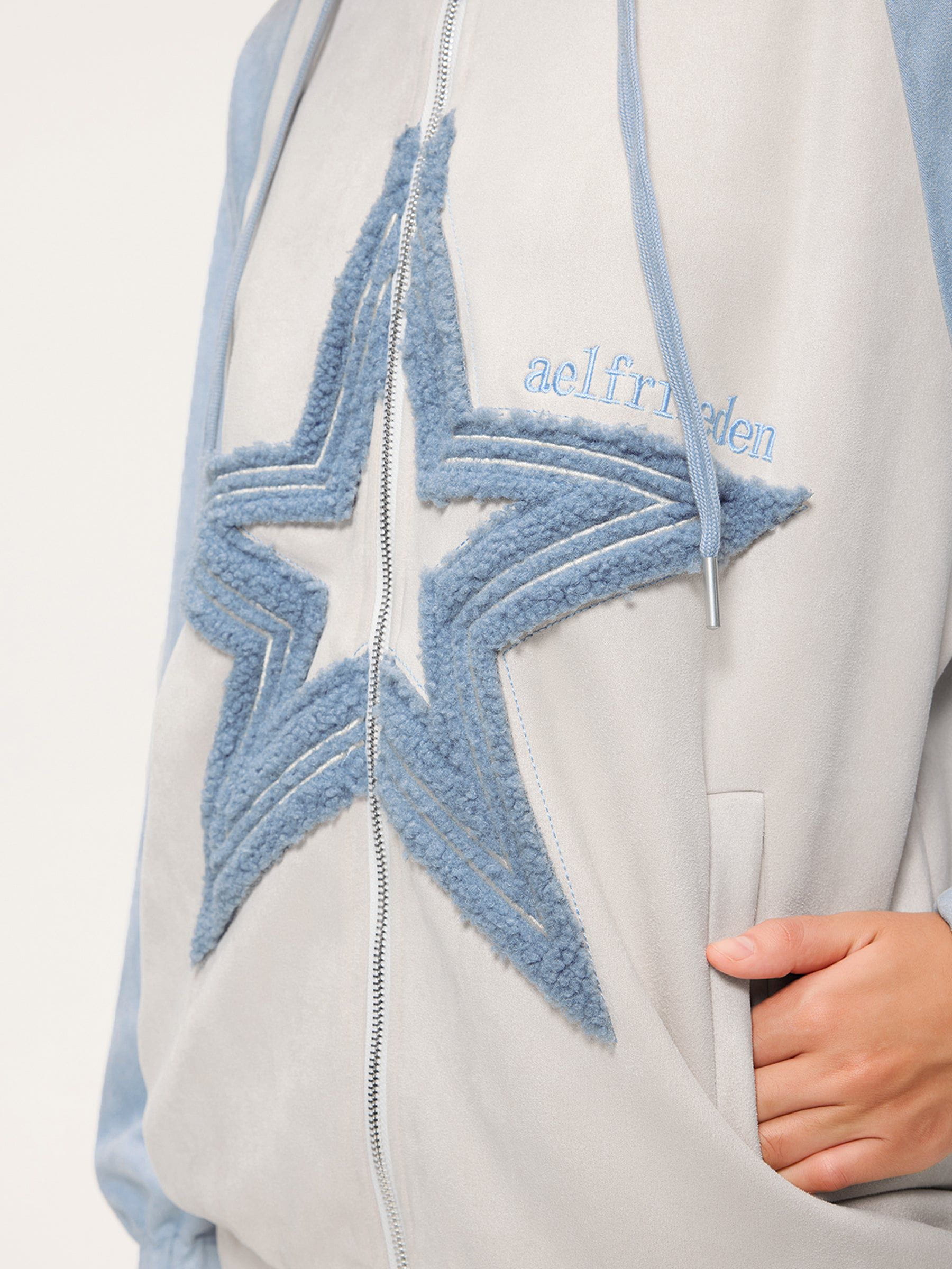 Aelfric Eden Suede Star Patchwork Zip Up Hoodie - Image 8