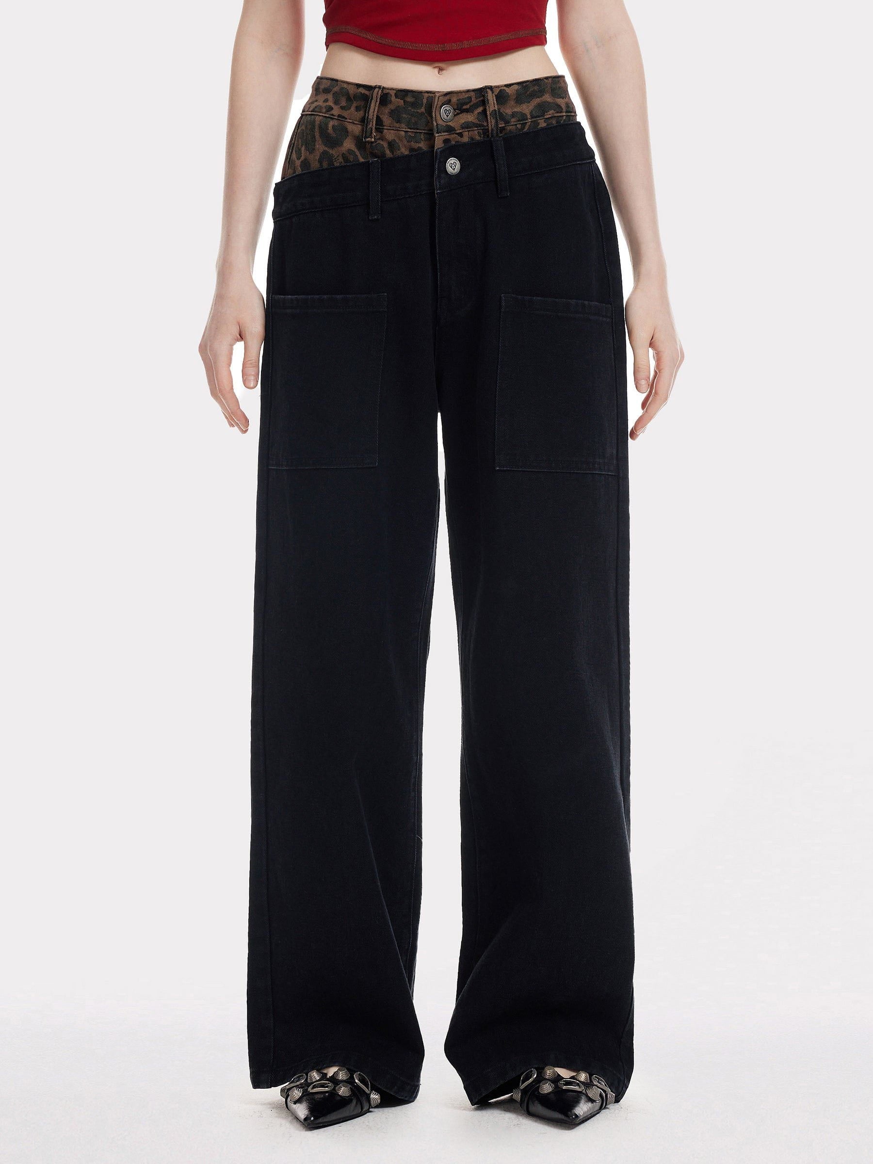 Aelfric Eden Leopard Double Waist Baaggy Jeans - Image 3