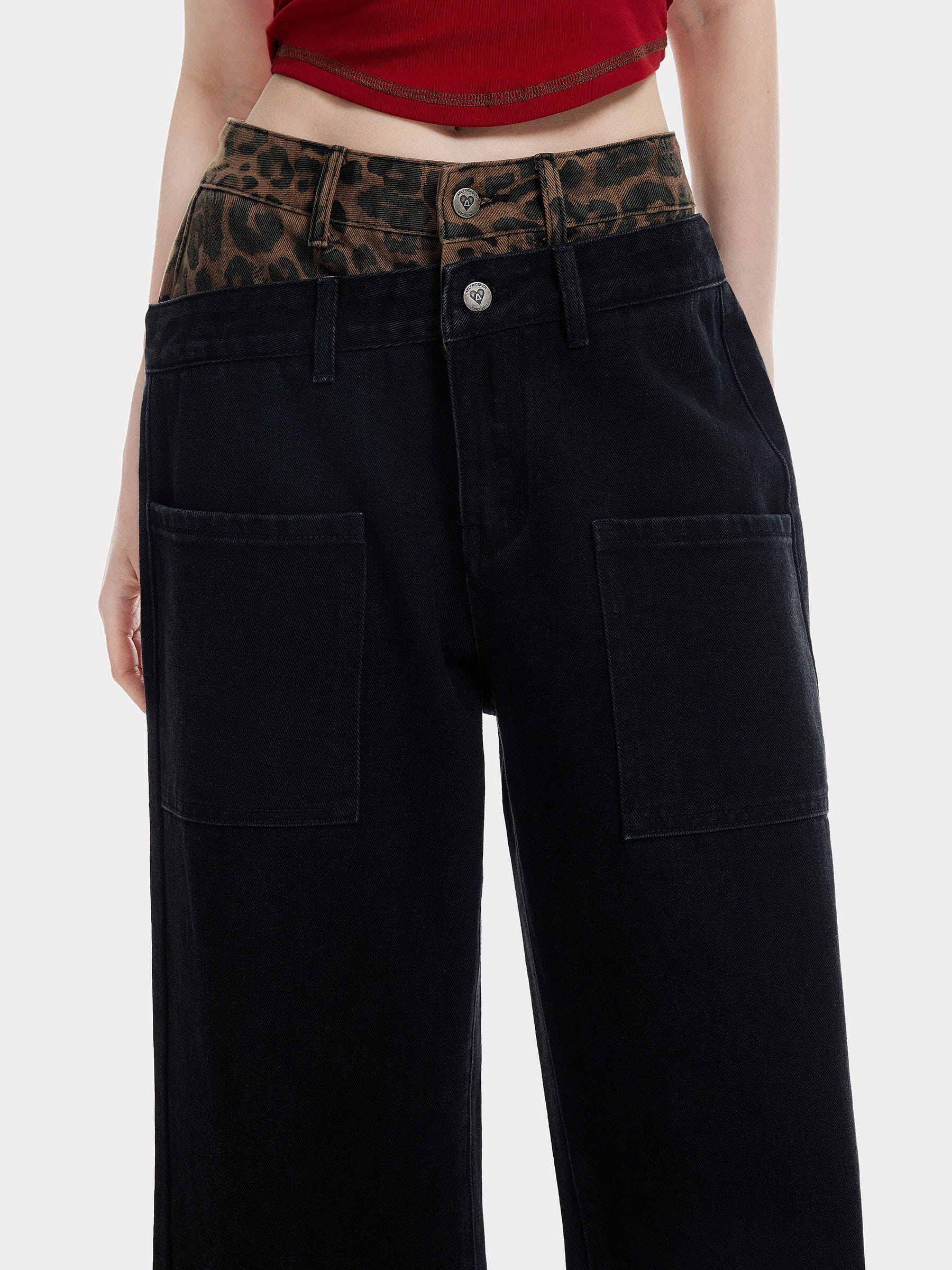 Aelfric Eden Leopard Double Waist Baaggy Jeans - Image 5