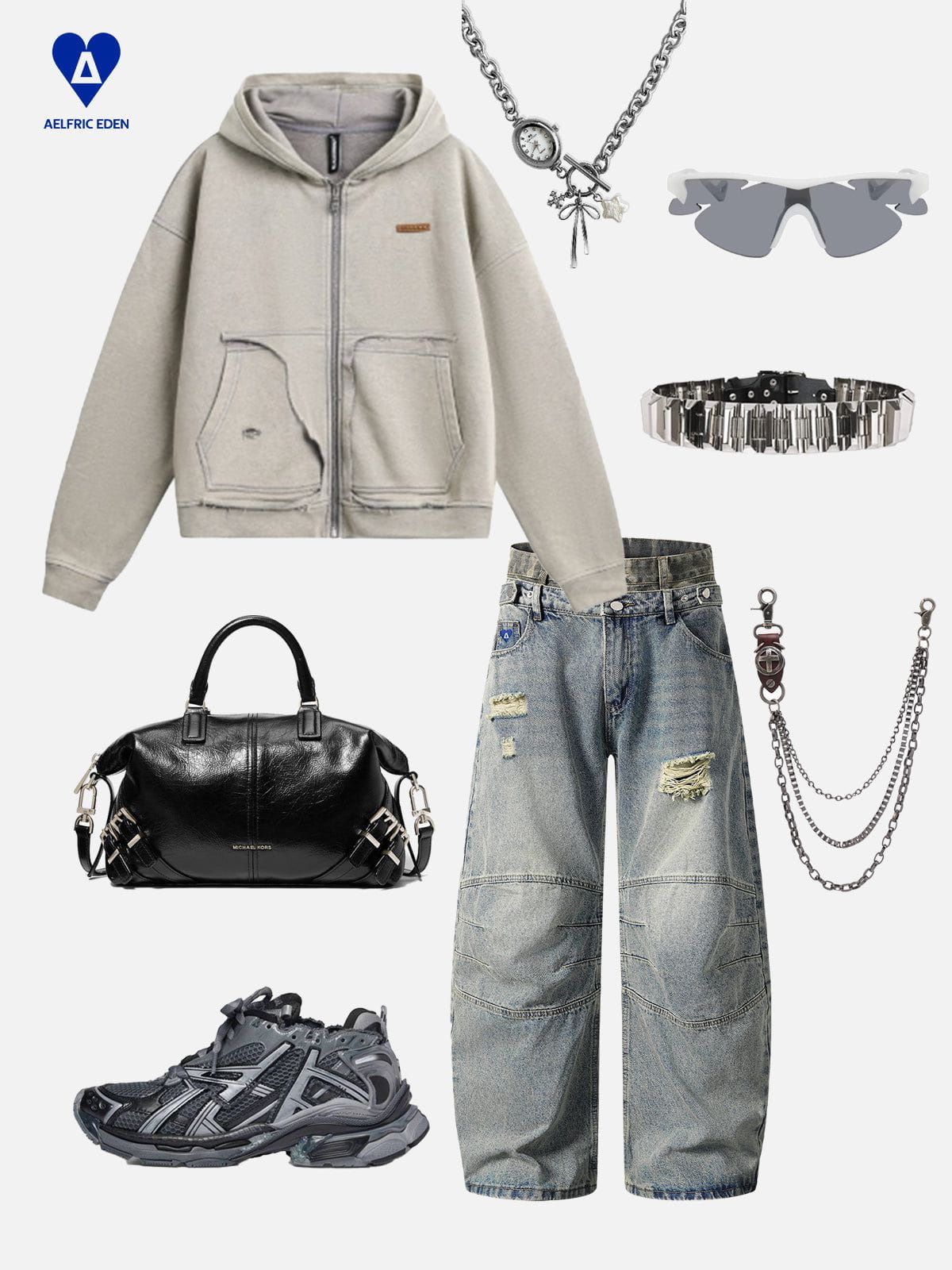 Aelfric Eden Distressed Boxy Zip Up Hoodie - Image 2