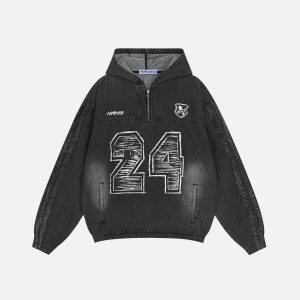 Aelfric Eden Fringe Washed Half Zip Hoodie