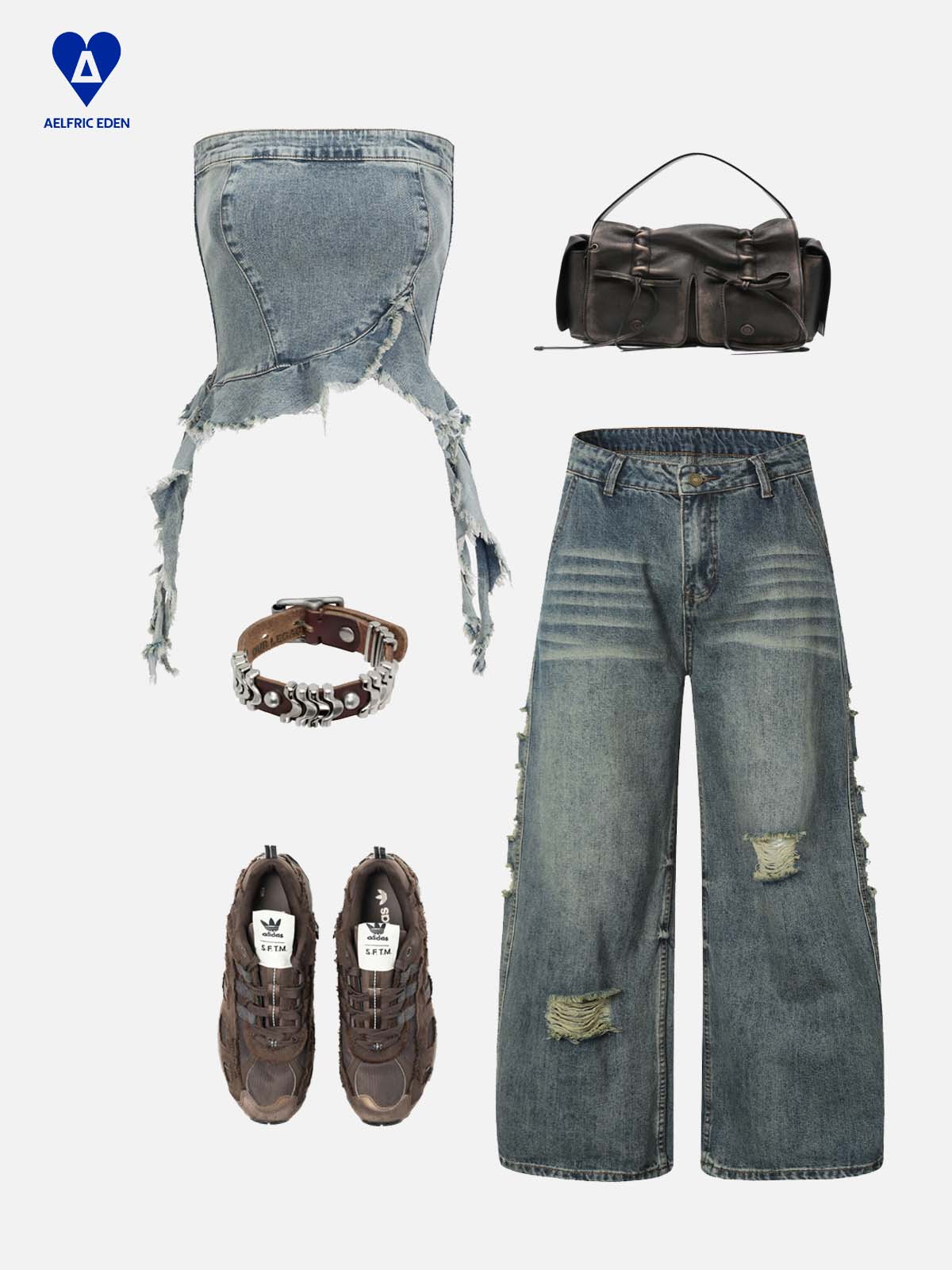 Aelfric Eden Fringe Hem Denim Bandeau Top - Image 3