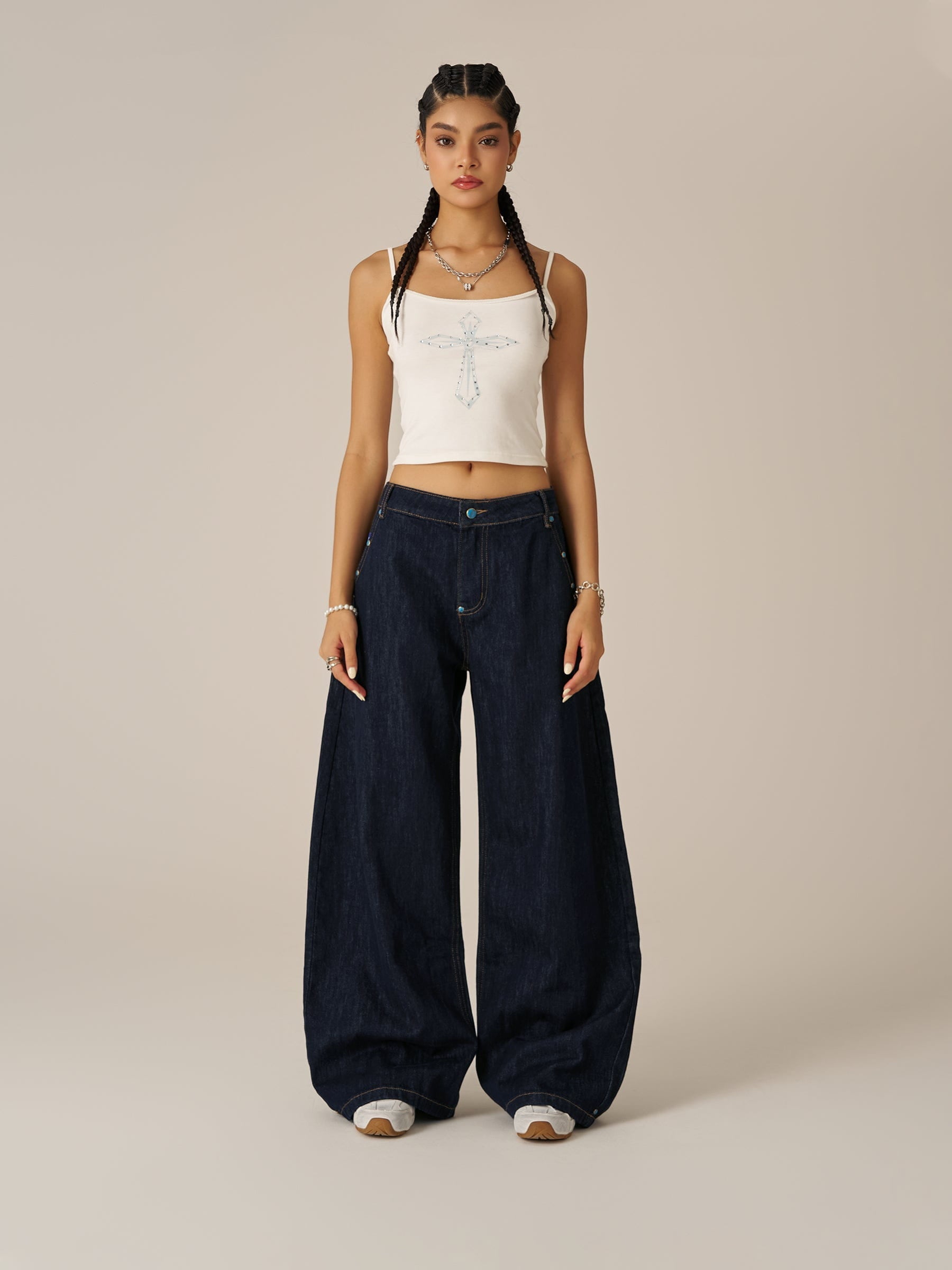 Aelfric Eden Vintage Rivets Raw Baaggy Barrel Jeans - Image 3