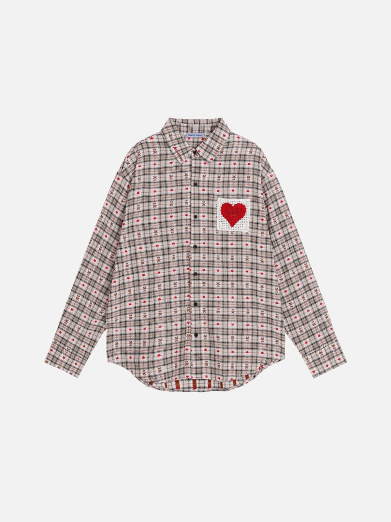 Aelfric Eden Crochet Heart Pocket Plaid Long Sleeve Shirt