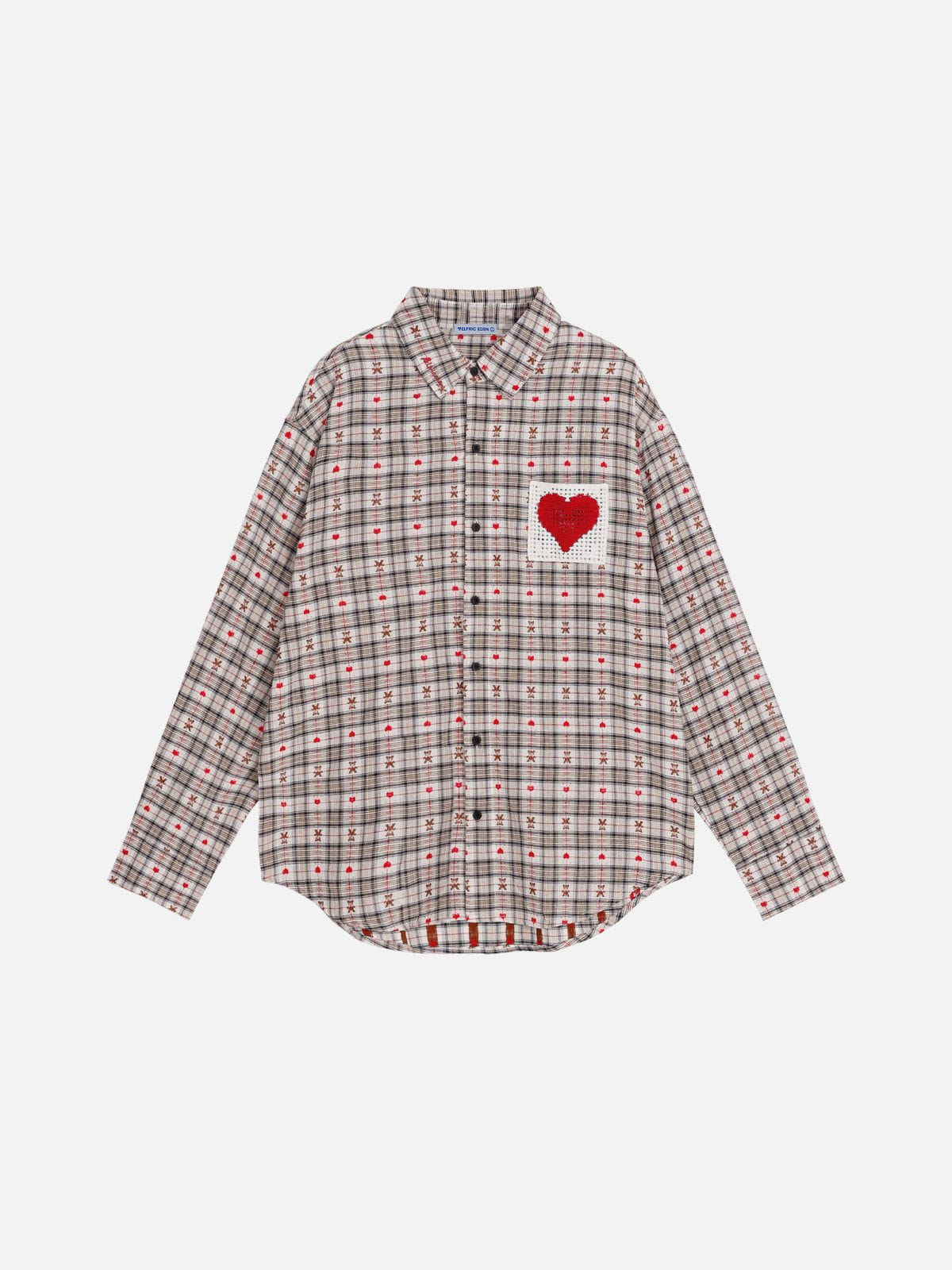 Aelfric Eden Crochet Heart Pocket Plaid Long Sleeve Shirt