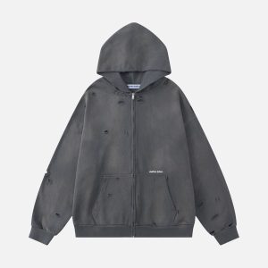 Aelfric Eden Distressed Zip Up Hoodie