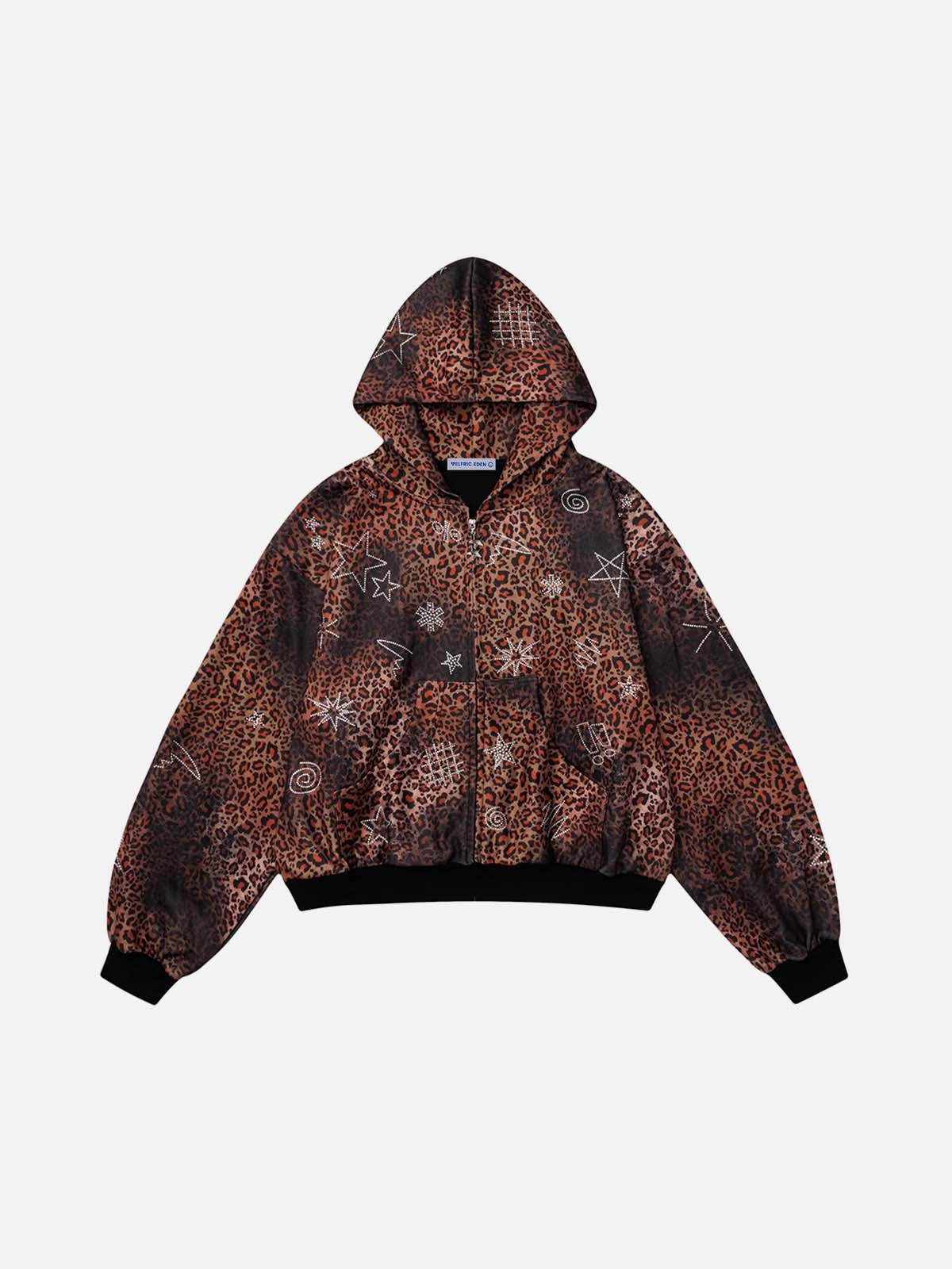 Aelfric Eden Leopard Rhinestone Zip Up Hoodie - Image 2