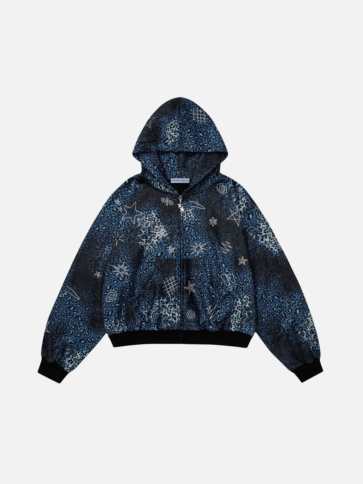 Aelfric Eden Leopard Rhinestone Zip Up Hoodie