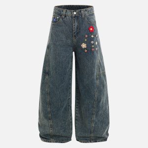 Aelfric Eden Floral Button Baaggy Barrel Jeans