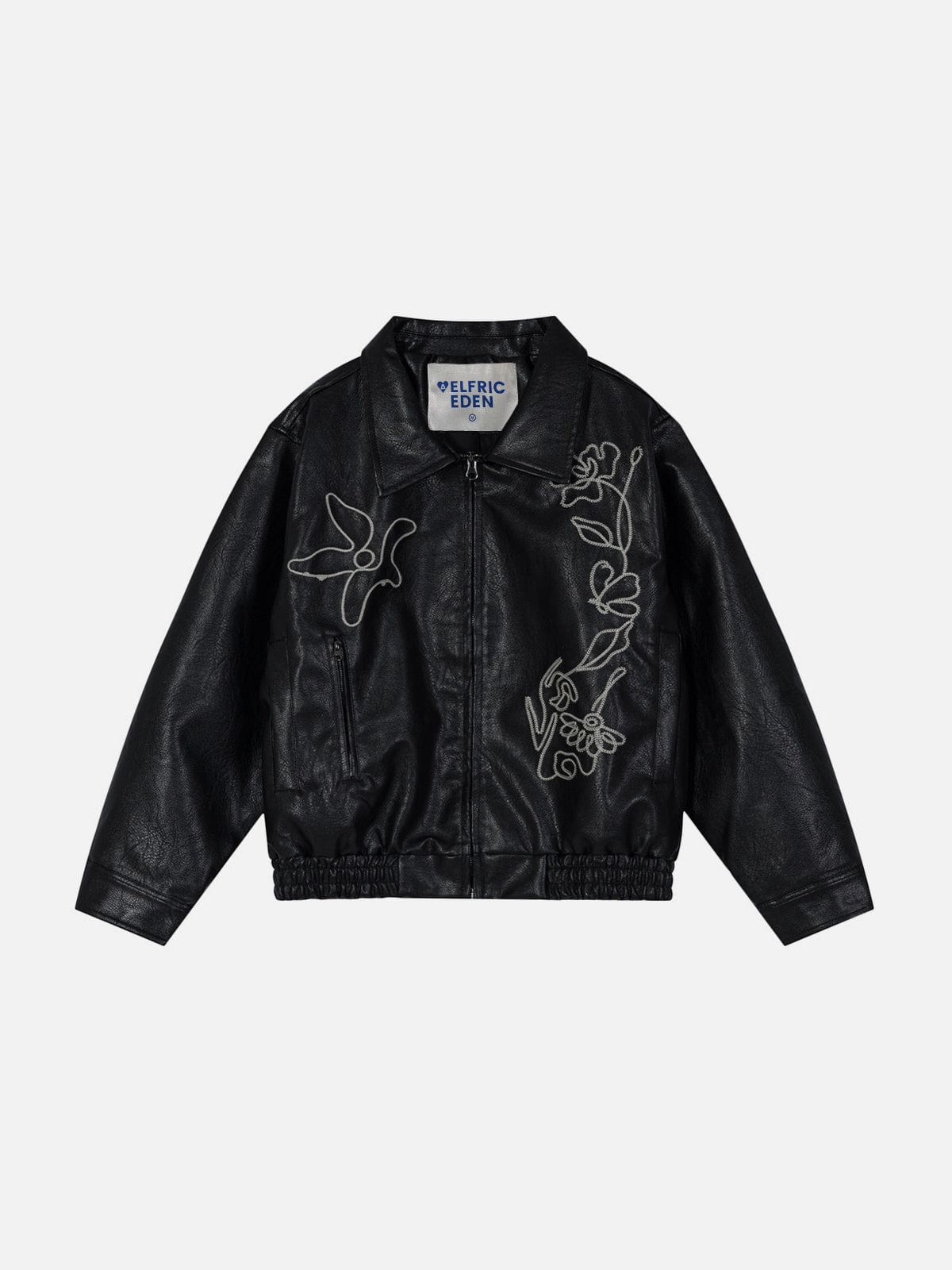 Aelfric Eden Floral Embroidery Boxy Faux Leather Jacket - Image 2