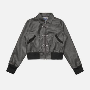 Aelfric Eden Metal Button Cropped Faux Leather Jacket