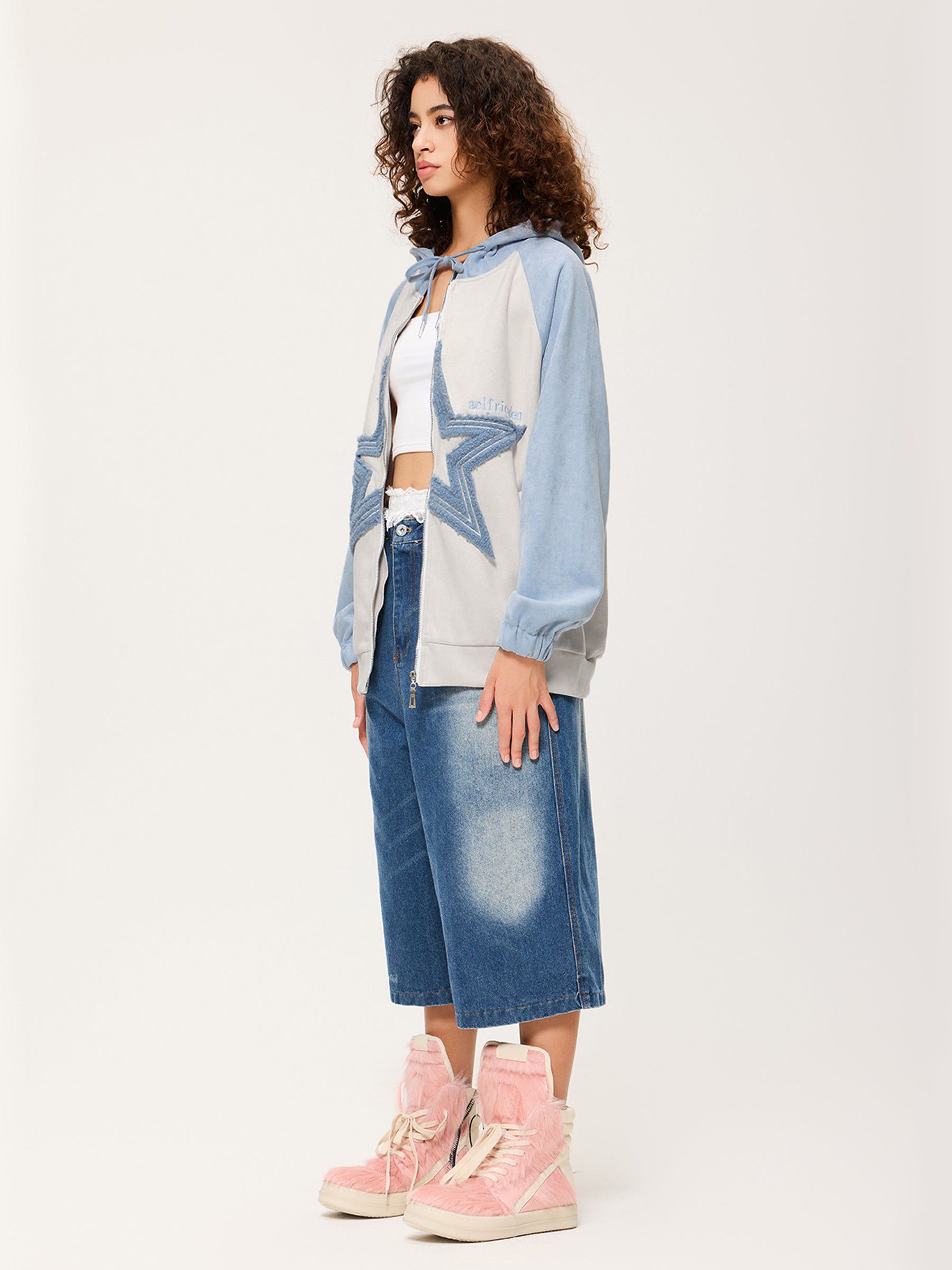 Aelfric Eden Suede Star Patchwork Zip Up Hoodie - Image 5