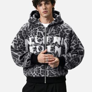 Aelfric Eden Leopard Graffiti Boxy Zip Up Hoodie