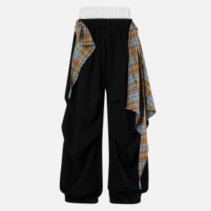 Aelfric Eden Layered Plaid Double Waist Super Baaggy Barrel Sweatpants