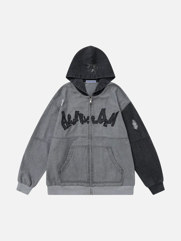 Aelfric Eden Denim Patchwork Zip Up Hoodie