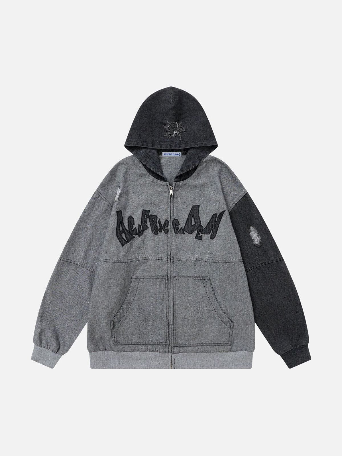 Aelfric Eden Denim Patchwork Zip Up Hoodie