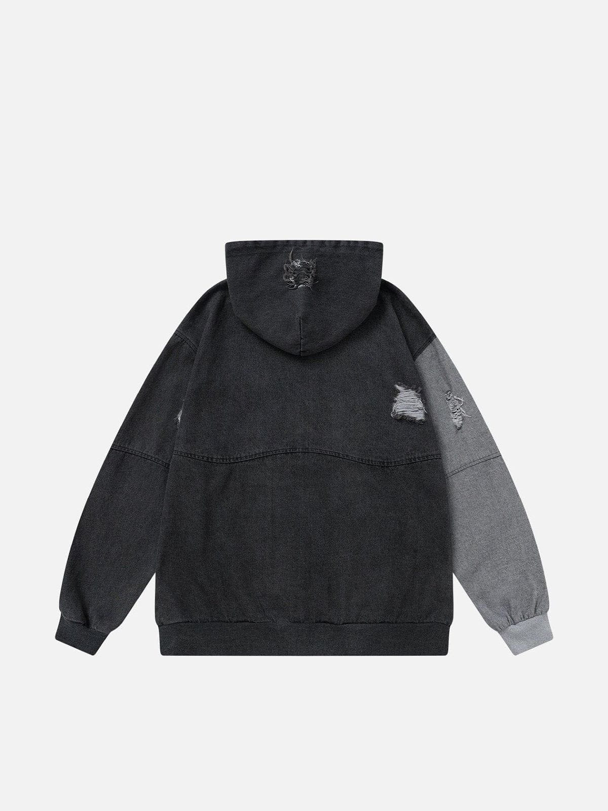 Aelfric Eden Denim Patchwork Zip Up Hoodie - Image 3